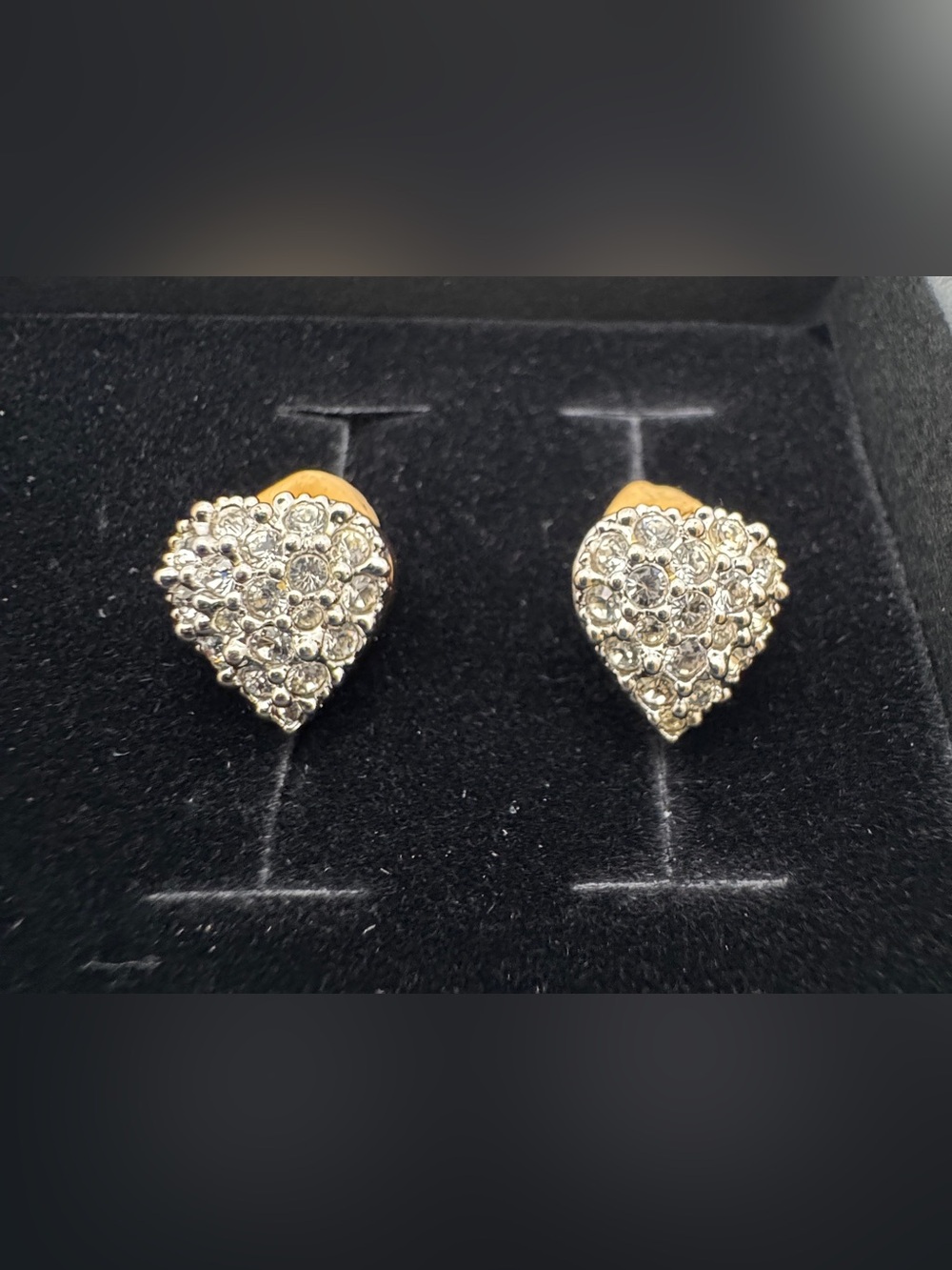 Swarovski Stamped Gold- Toned Heart Crystal Pavé Earrings